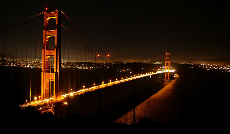 golden bridge at night