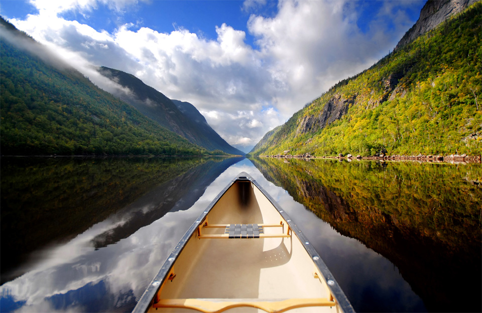 canoeing into reflection