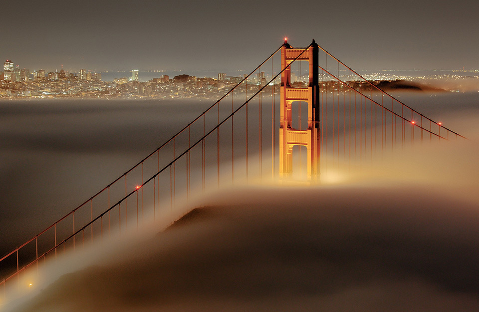 fog over golden gate bridge