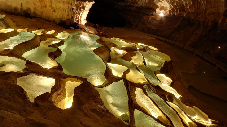 illuminated cave pools