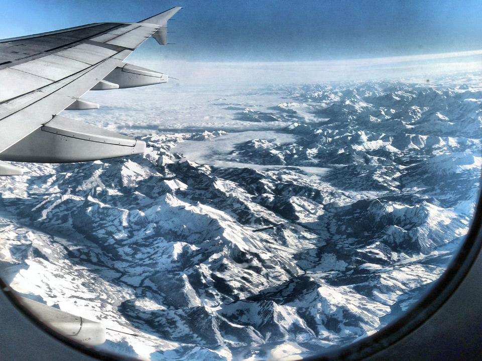 amazing alpes from airplane