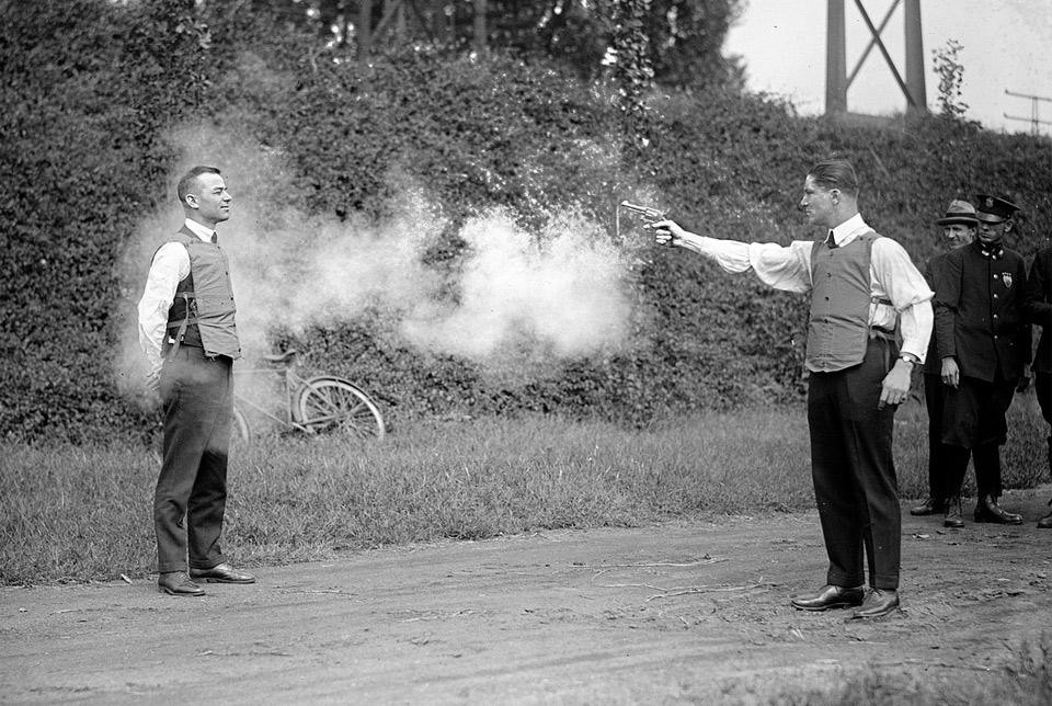 testing of a bulletproof vest in 1923
