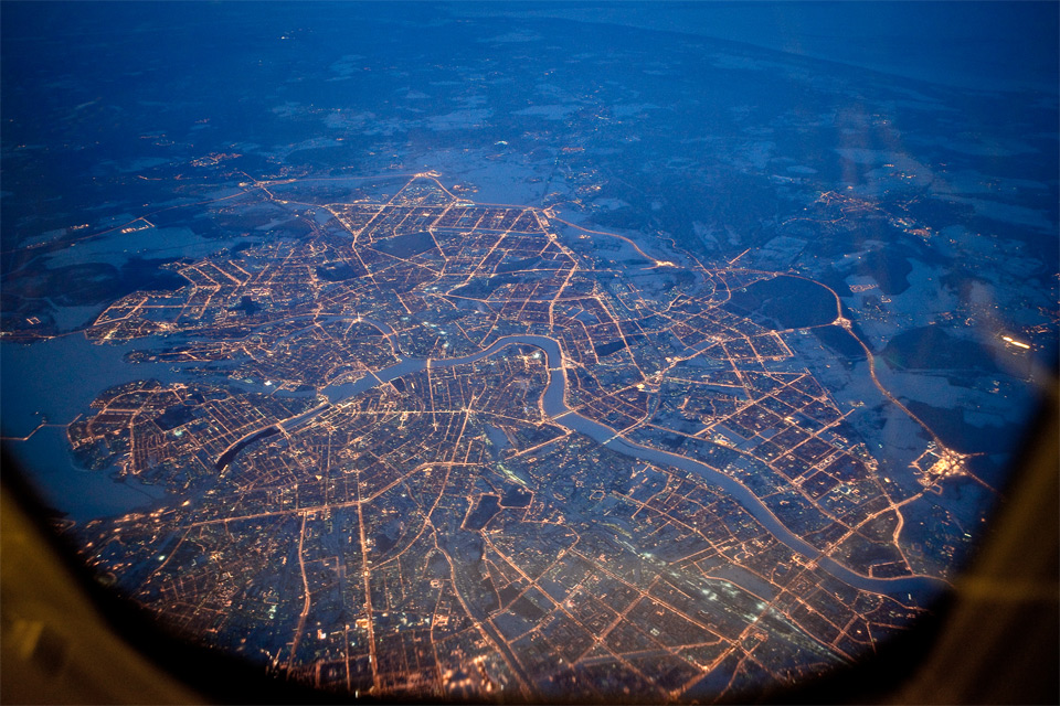 flying over st petersburg, russia