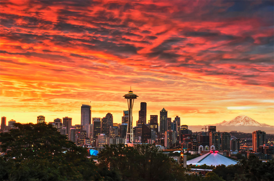 red sky over seattle