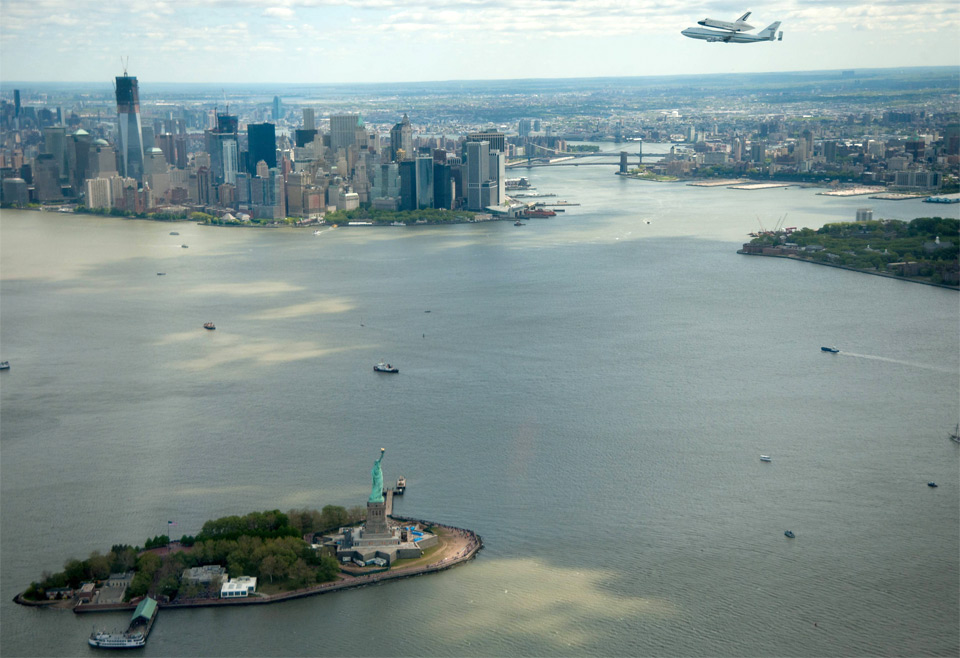 space shuttle enterprise over new york