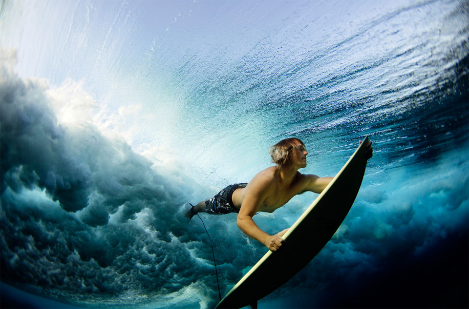 surfing under the waves