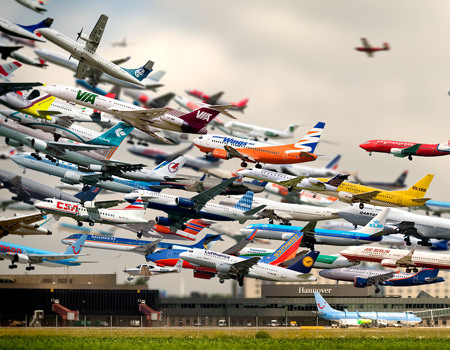 takeoffs at hannover airport, germany