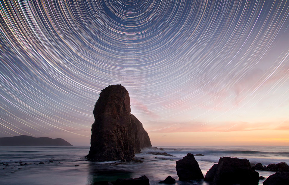 star trails at sunset