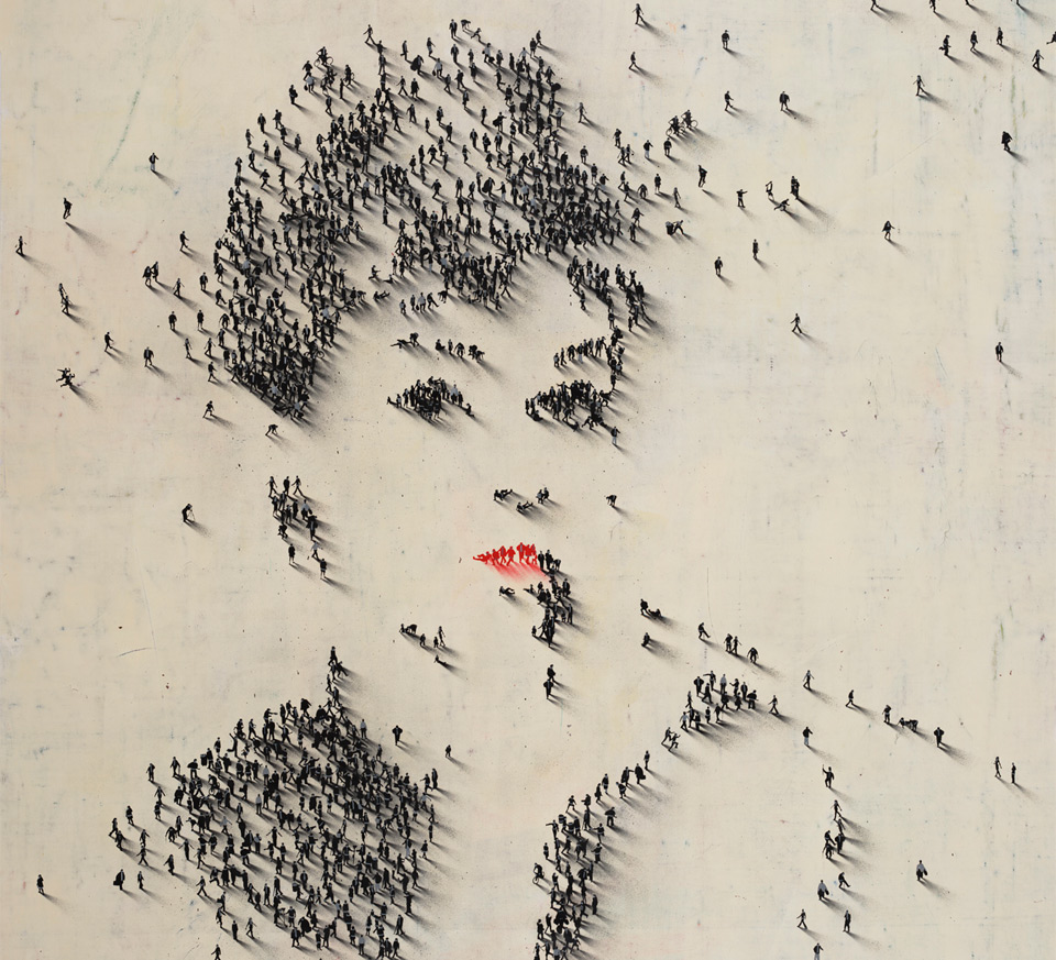 audrey hepburn portrait made out of people