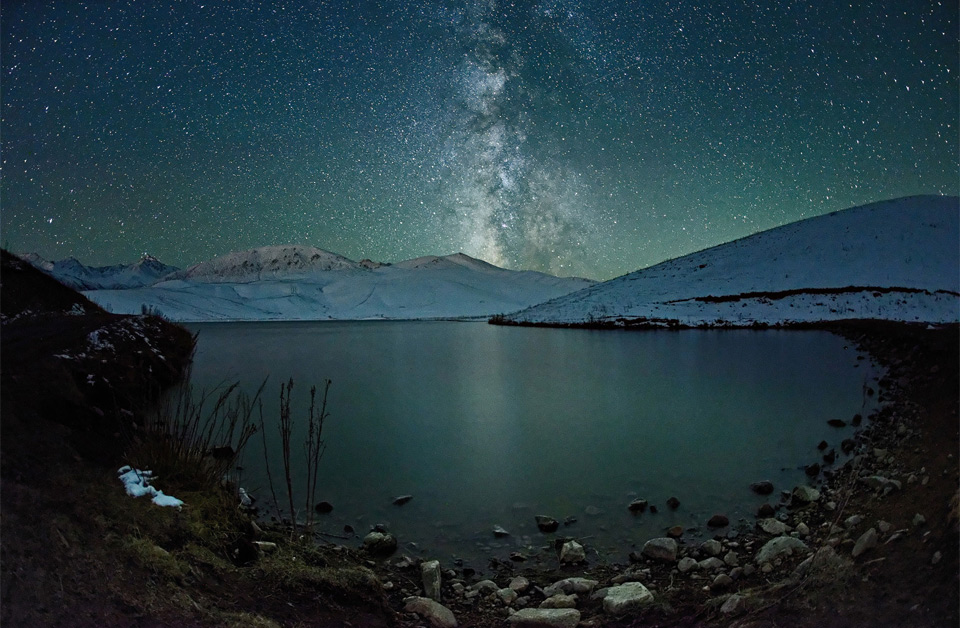 starry night over lake