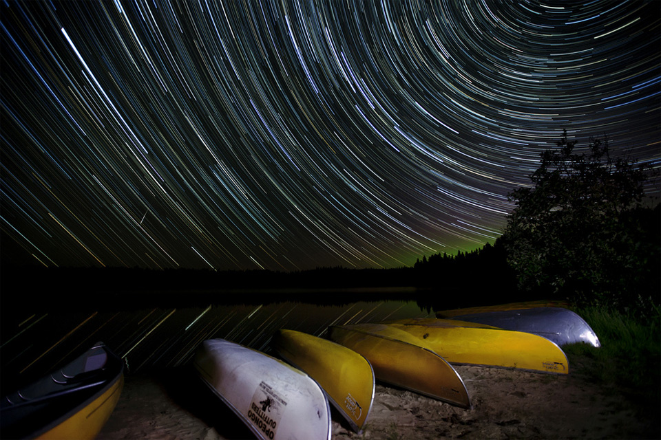 star trails over pog lake, canada