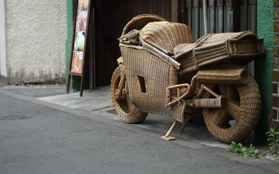 motorcycle made from basket weave