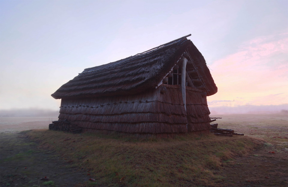 reconstructed thatch home from the prehistoric times, japan