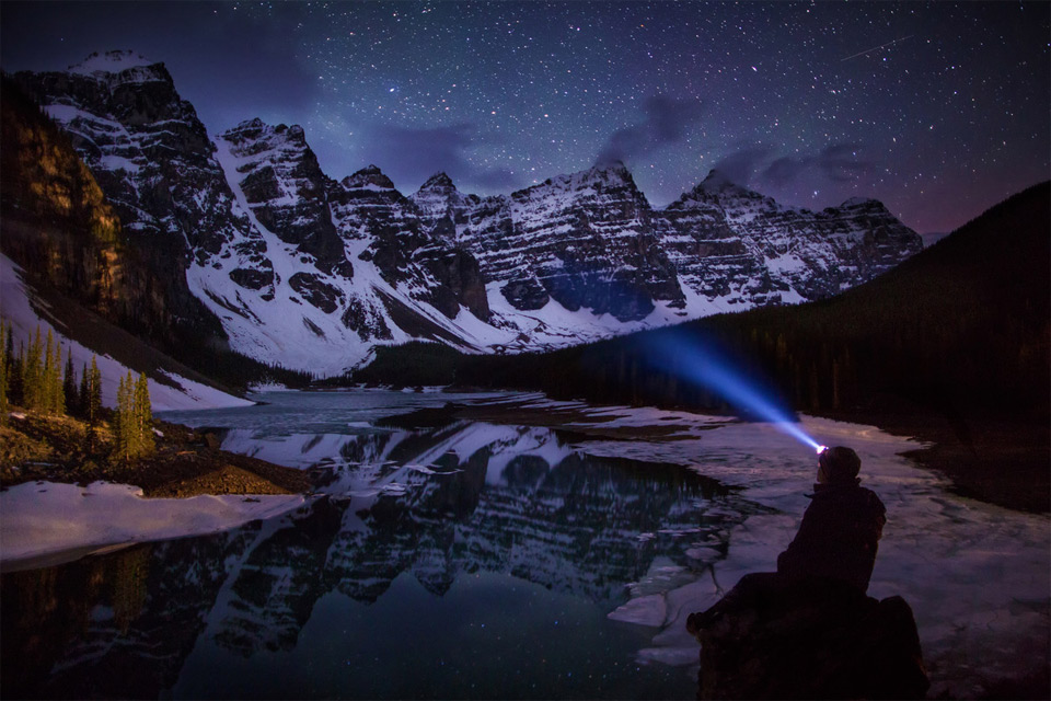 a night view on moraine lake, canada