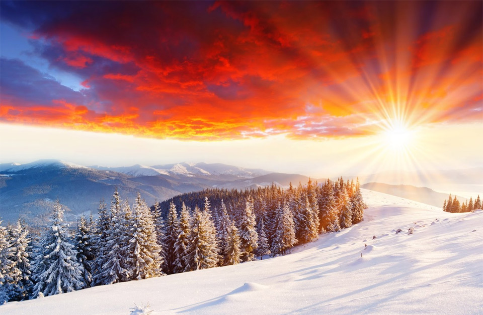 sunset in winter scenery