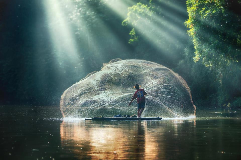 fisherman throwing his net photo