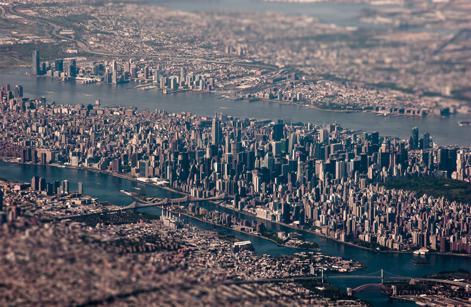 tilt-shift aerial of new york city