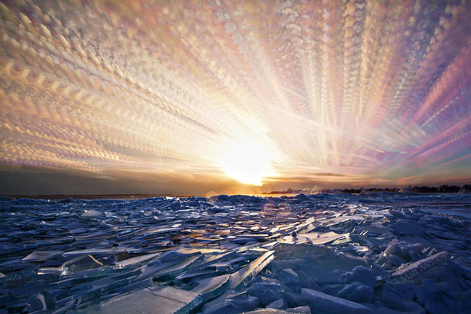 400 photos merged into one, icy sunset