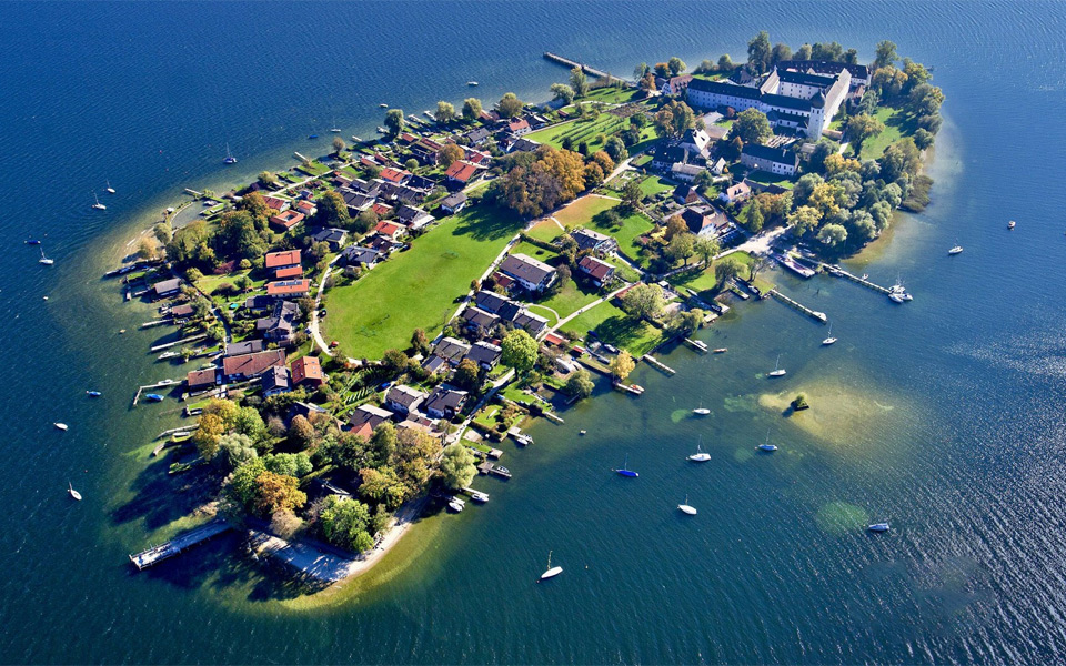 aerial view of frauenchiemsee island, germany