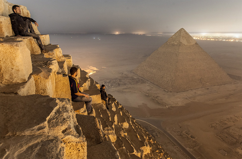 sitting on the pyramid, egypt