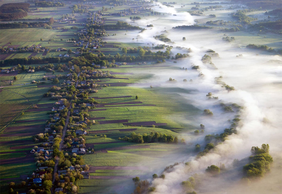 fog over fields, ukraine