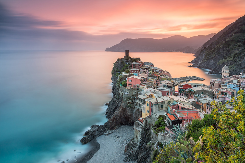 sunser over town of vernazza, italy