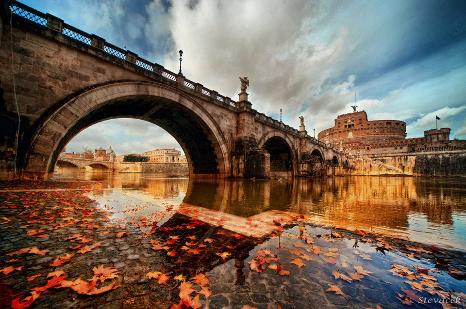 bridge in rome at autumn, italy