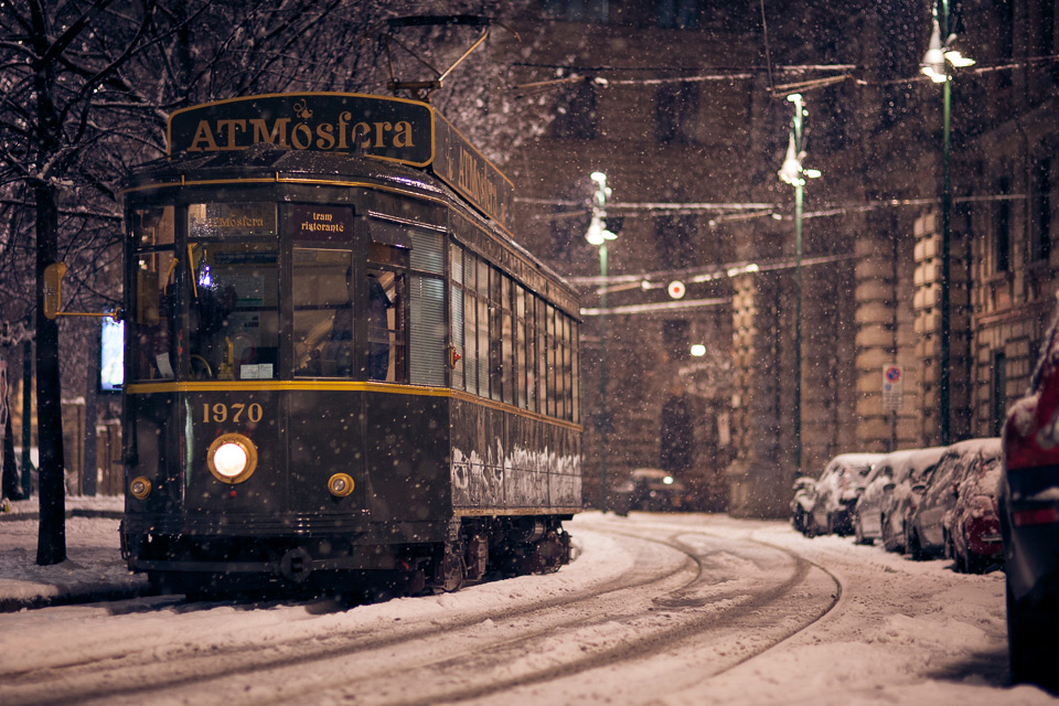 tram in winter, milan