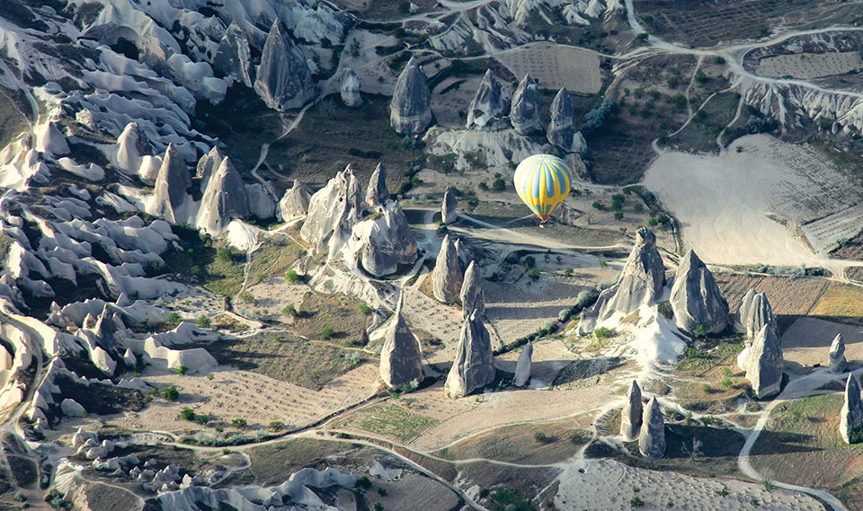 Air Balloon Floats Above Cappadocia, Turkey
