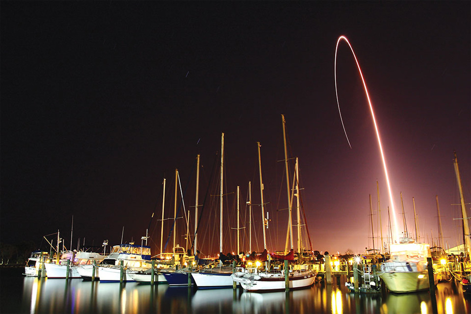 Spacecraft Ascends Through a Night Sky, Florida