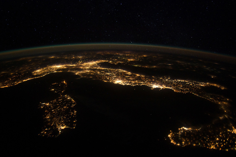 Italy At Night From International Space Station