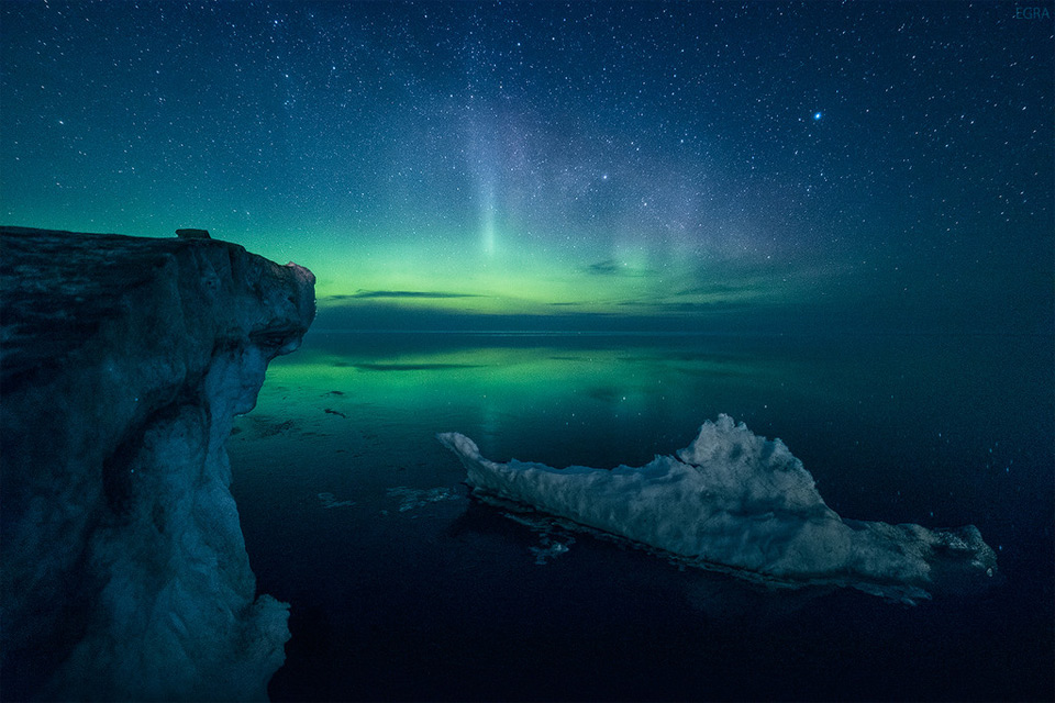 Aurora Borealis Over Lake Ladoga, Russia