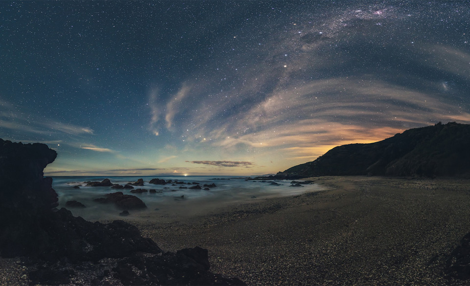 Moonset Way From A New Zealand Beach
