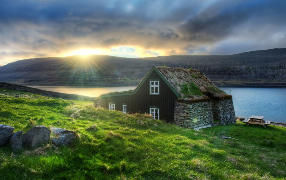 House With Grass Roof In Suyavik, Iceland