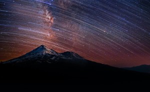 Star Trails Over Mount Shasta, California