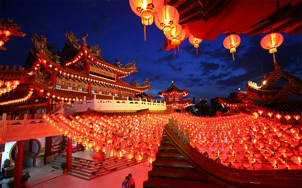 Lanterns Hung In A Temple In Kuala Lumpur In Celebration Of New Year