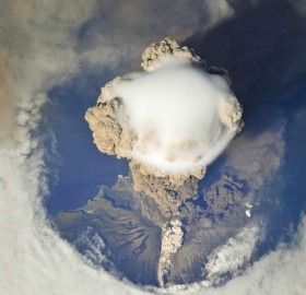 spectacular view of russia`s sarychev peak volcano erupting