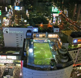 soccer field on top of building, tokyo