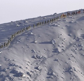 japanese rescue team climbing volcano