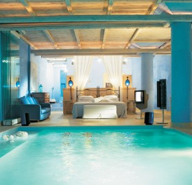 blue pool bedroom