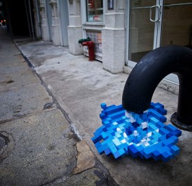 pixelated water at streets of nyc