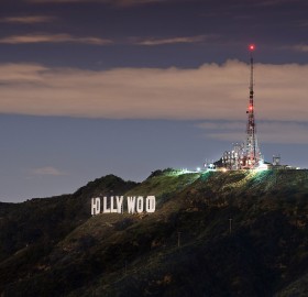 hollywood sign by night
