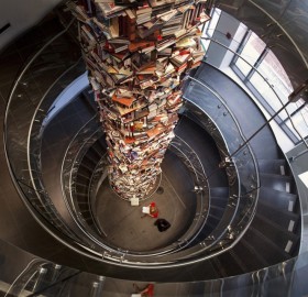 a tower made out of 15 000 books
