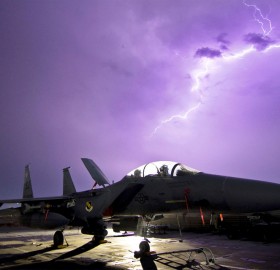 f-15e strike eagle fighter aircraf and a lightning