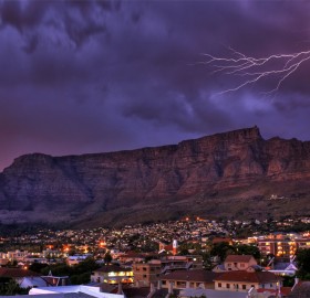 lightning over cape town, south africa