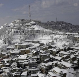 snow over town of murree, pakistan