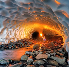 inside glacier cave in alaska
