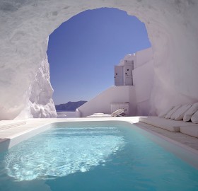cave pool, santorini, greece