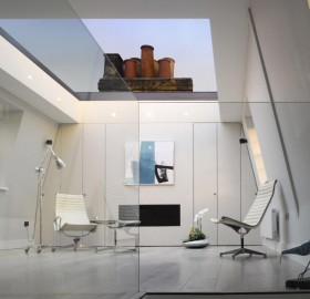 modern room with a glass ceiling