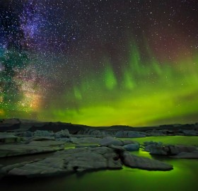 milky way and northern light together